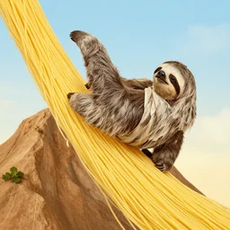 a sloth climbing a mountain of spaghetti, ancient Roman style