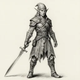elf ranger, character, dungeons and dragons, pencil art, high quality, holding a dagger