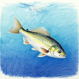 a fish diving under water. realistic color pencil painting.