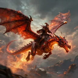 a wizard flying on the back of a fire breathing dragon, fantasy apocalypse, digital art, 4 k,