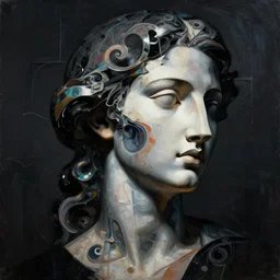 epic concept art. abstract female face silhouette mixing with black and color liquid fluid. abstract sculpture. art deco swirls. neo noir, modern sculptre. epic masterpiece, michelangelo, francois boucher. concept art, matte painting. greg rutkowski, wlop, victo ngai, kandinski, denis villenue, christopher nolan
