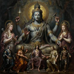a beautiful cinematic masterpiece gothic symmetrical centered portrait of mystical gothic colossal hindu god of art aesthetics and creativity, by caravaggio, by rembrandt, by artemisia gentileschi, by tim hildebrandt, by wayne barlowe, by bruce pennington, by greg rutkowski, oil on canvas, trending on artstation, featured on pixiv, brilliant lighting, sharp, hyper - detailed, cinematic composition, no frames, hd, 8 k