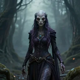 a witch from the distant future, photorealistic, alien