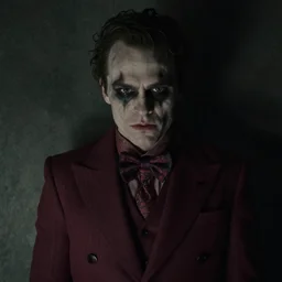 film still of Paul Dano as Riddler in a new Batman movie, 4k, dark muted colors, low saturation!!!, low saturation, dim lighting!!!, heavy shadows!!!