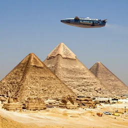 giant intergalactic ship attacks the Pyramids of Giza