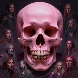 masterpiece concept art, a beautiful highly detailed pink skull, extremly emotional, cinematic moody colors, realistic shaded lighting poster by ilya kuvshinov, magali villeneuve, artgerm, jeremy lipkin and michael garmash and rob rey