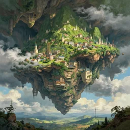 huge cave ceiling clouds made of green earth towns, industry, villages castles, buildings inverted upsidedown mountain artstation illustration sharp focus sunlit vista painted by ruan jia raymond swanland lawrence alma tadema zdzislaw beksinski norman rockwell tom lovell alex malveda greg staples