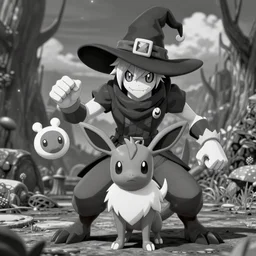 grayscale low saturation video game elden clay celebi : espeons reprisal star valley resident evil unreal engine mismagius oblivion mystery dungeon ultrahd resident eevee wearing bandanna fighting giratina, the old god wearing a witch hat pokemon final ue 4