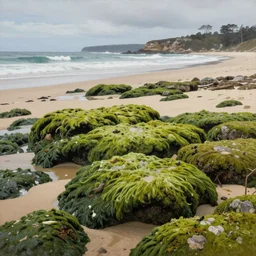 hyper realistic painting of an Australian beach covered with moss, landscape, by Zdzislaw Beksinski