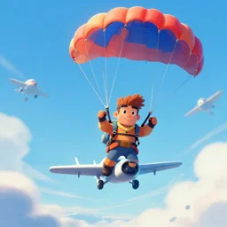 digital illustration of sid from iceage jumping from a airplane with parachute,deviantArt, artstation, artstation hq, hd, 4k resolution