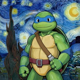 ninja turtles, van gogh starry night style