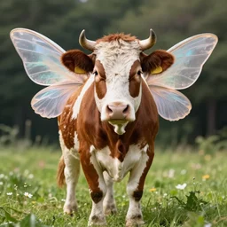 Cow with fairy!!!!! wings, full-body portrait, trending on arstation, photorealistic resolution, 4k, 8k