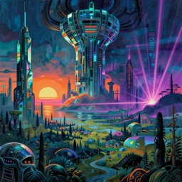 landscape by henri rousseau, sea apocalyptic extraterrestial retro wilderness biopunk at dawn futuristic tundra dieselpunk made of glass evil tron studio ghibli thermal vision neon noir infrared laser thermal imaging landscape vaporwave tokyo at summer assassin's creed forest sunlight sci - fi vice city, archdaily, wallpaper, highly detailed, trending on artstation.