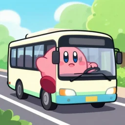kirby driving a bus