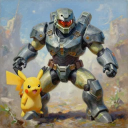 pidgey pokemon playing as master chief, oil on canvas, intricate, 8 k highly professionally detailed, hdr, cgsociety