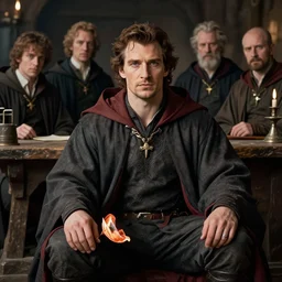 henry cavill as a wizard sitting in a tavern, portrait by gaston bussiere, j. c. leyendecker, craig mullins, donato giancola, greg rutkowski, symmetry!!, realistic face, highly detailed, sharp focus