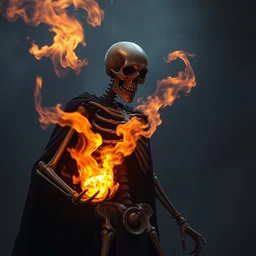 a headless skeleton, holding a fireball, dark fantasy matte painting trending on artstation