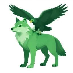wolf eagle hybrid, green stylized art