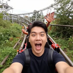 selfie of an excited tardigrade riding a roller - coaster