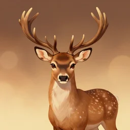 anthropomorphic shy and nerdy deer with exquisite antlers. Renowned character illustration by greg rutkowski, thomas kindkade, alphonse mucha, loish, norman rockwell. Warm gradient bokeh background. Trending on FurAffinity.