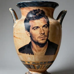 rick astley portrait, design on ancient greek amphora