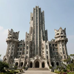 scifi castle with a hybrid of brutalist and organic architecture, photography