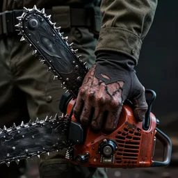 ash from army of darkness, chainsaw hand, boomstick, highly detailed