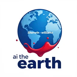 sherwin - williams logo with the text : ai the earth a vector logo of the earth in blue with liquid red paint dripping over the letters ai the earth, artificial intelligence covering the earth