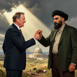 Illustration of George H.W. Bush punching Saddam Hussein
