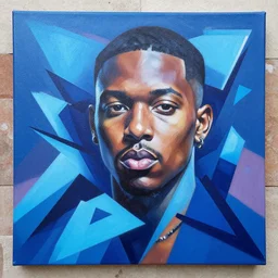 Painting of Vince Staples by Sachin Teng :4 Blue, asymmetrical, Matte Painting , geometric shapes, hard edges, energetic, graffiti, street art:2 Masterpiece, high detail, by Sachin Teng:4