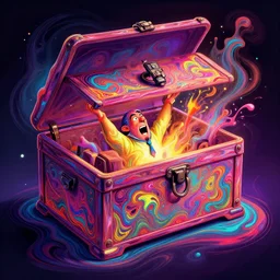 herr gringleflapper's secret stash box, digital art, psyche, fluid, vibrant, excitement, extreme, hypnose effect