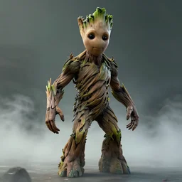photorealistic wide shot of Groot inspired by Giger, octane render, unreal engine 4k, volumetric light, fog, detailed