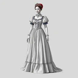 clothing design sheet, 1 8 th century queens gown inspired by the new york yankees uniform