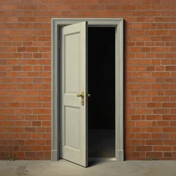 an open door to nothingness in brick wall, painting by rene magritte, high detail!!, high resolution!!