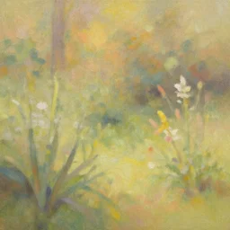 A soft painting of a warm garden, low detail