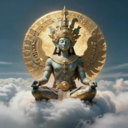 warrior of quetzalcoatl meditating in the clouds, in the style of helmut newton