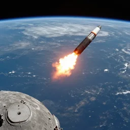 view from the moon of nukes being fired from the earth
