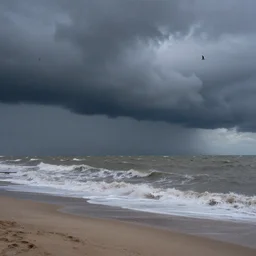 storm at the beach, dark clouds, birds, wind, by anton mauve