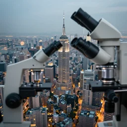 an electron microscope image of a sprawling mega city, bokeh