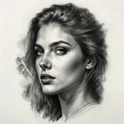 tattoo design sketch of a beautiful woman face with mountain scenery on her side, hyper - realistic, double exposure, in the style of matteo pasqualin, amazing detail, black and white, faded