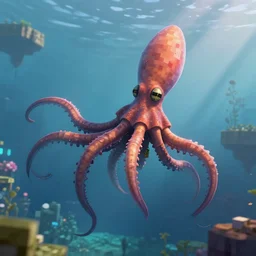 giant flying squids in Minecraft, digital art, artstation, highly detailed, 4k
