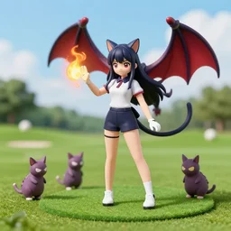 4 5 mm 1 9 7 7 cookbook photography of an anime catgirl on a golf course summoning a demon, photography by tyler mitchell johfra bosschart