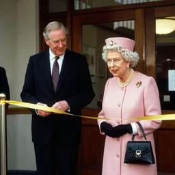 queen elizabeth and peter beardsley opening a mid century office building ribbon cutting ceremony formal dress kodakchrome washed color