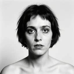 portrait of a crazy lynchian character by Diane Arbus, 50mm, black and white photography