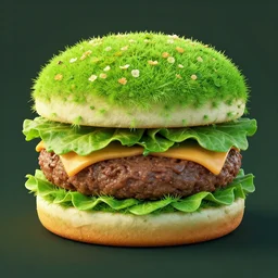 a flowery grassy leaf hamburger, digital art.