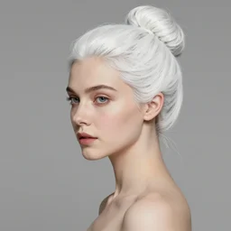 portrait of a beautiful woman with white hair in a hairbun in the style of WLOP, RossDraws, John Collier