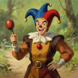 jolly medieval jester holding maracas natural lighting, path traced, highly detailed, high quality, digital painting, by don bluth and ross tran and studio ghibli and alphonse mucha, artgerm