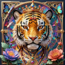 maximalist 3 d realistic detailed face portrait of a traditional chinese cybernetic indian tigress by mucha, ayami kojima, amano, greg hildebrandt, mark brooks, and ernst haeckel, golden ratio, face in focus, art nouveau, neo - gothic, neoclassical, a psychedelic surreal background with holographic 3 d butterflies and 3 d flowers n the style of 1 9 9 0's cg graphics, lsd dream emulator psx, 3 d rendered y 2 k aesthetic by ichiro tanida