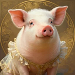 portrait of dreamy and ethereal pig with light blue eyes, peaceful expression, ornate frilly dress, fantasy, intricate, elegant, beautiful, digital art, beautiful dynamic lighting, golden ratio, highly detailed, digital painting, trending on artstation, concept art, smooth, sharp focus, illustration, photo realistic, art by artgerm and greg rutkowski and alphonse mucha and yoji shinkawa, 4 k
