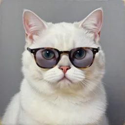 hyperrealism oil painting of a white cat with fashion model face